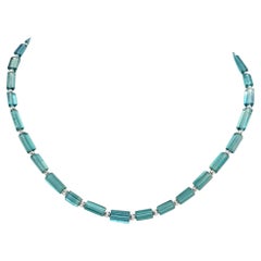 Collier de perles en cristal de tourmaline indigolite bleue avec or blanc 18 carats