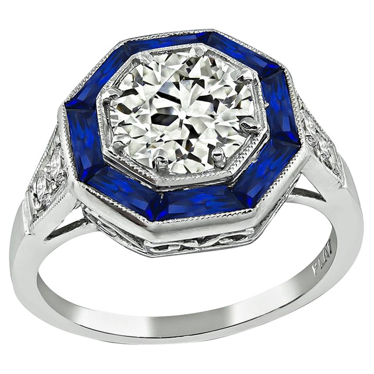 1.30ct Diamond Sapphire Engagement Ring For Sale