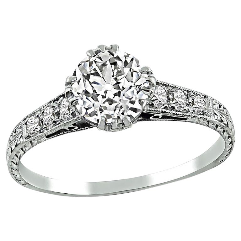 Edwardian GIA Certified 1.01ct Diamond Engagement Ring For Sale