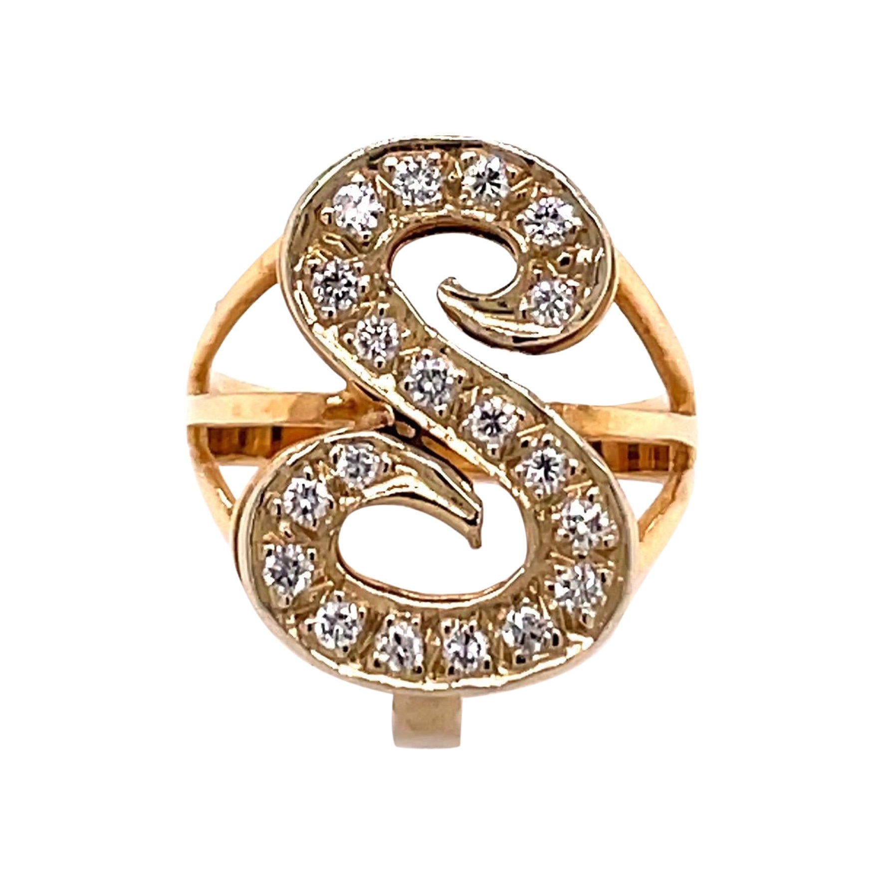 Vintage 14KY Diamond Initial ‘S’ Ring