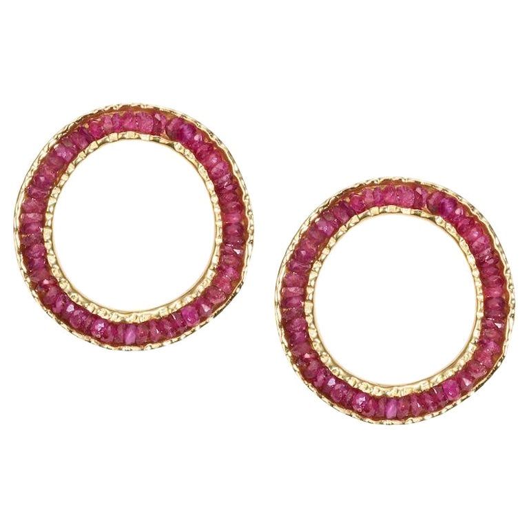 18KY Coin Earring with Rubies For Sale