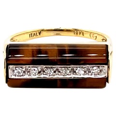 Vintage 18K Yellow Gold Tiger’s Eye and Diamond Ring