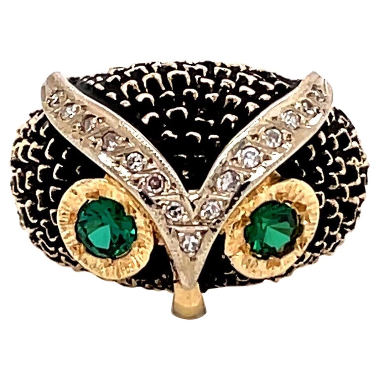 Vintage 14K Yellow Gold Owl Ring at 1stDibs