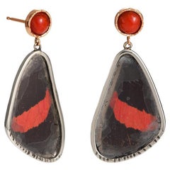 Butterfly Wing and Coral Earrings