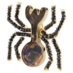 18KY Nazca Line Spider Brooch with Black Diamonds and Black Mica