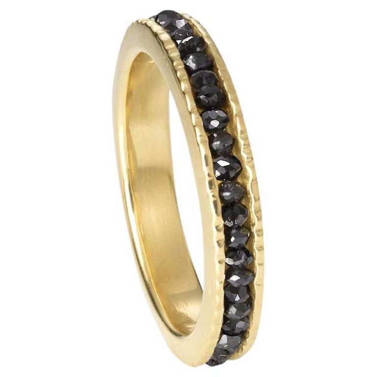18KY Coin Ring with Black Diamonds
