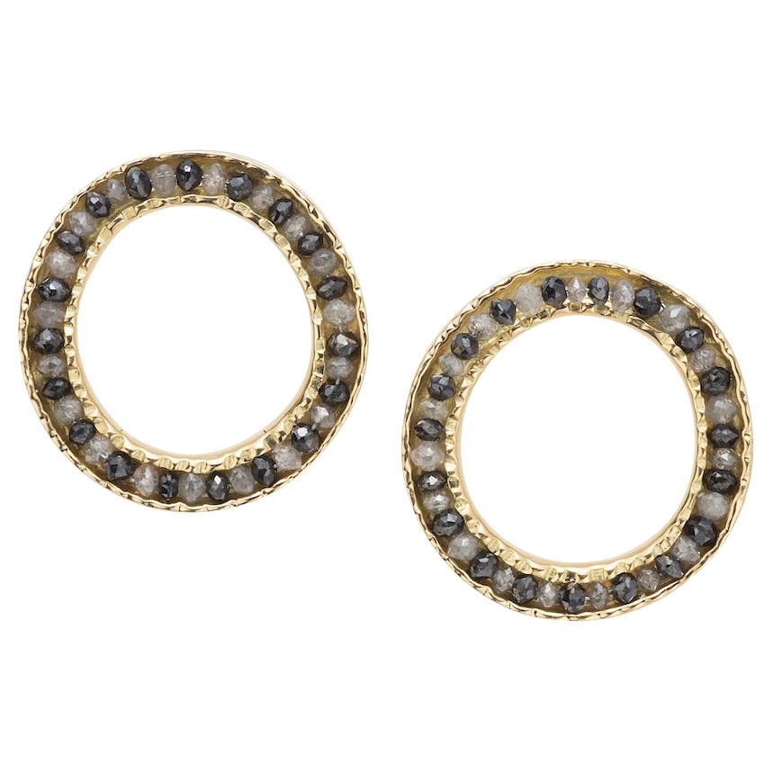 18KY Coin Earrings with Black and White Diamonds For Sale