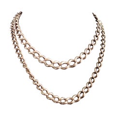 Antique Silver Long Chain Necklace, Curb Link