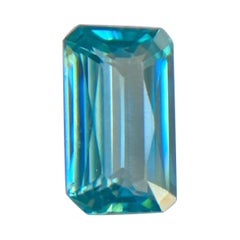 Fine Natural Vivid Neon Blue Zircon 1.71ct Emerald Cut Loose Gem