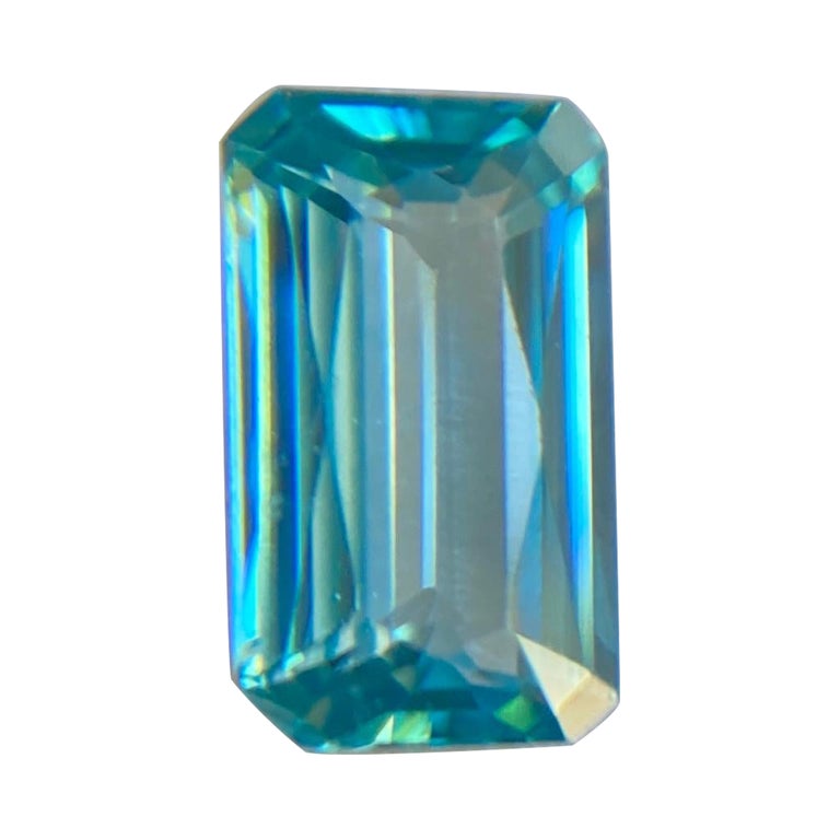 Fine Natural Vivid Neon Blue Zircon 1.71ct Emerald Cut Loose Gem For