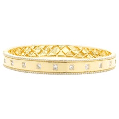 18 Karat Yellow Gold Diamond Bangle Bracelet with Princess Cut Diamond Stations