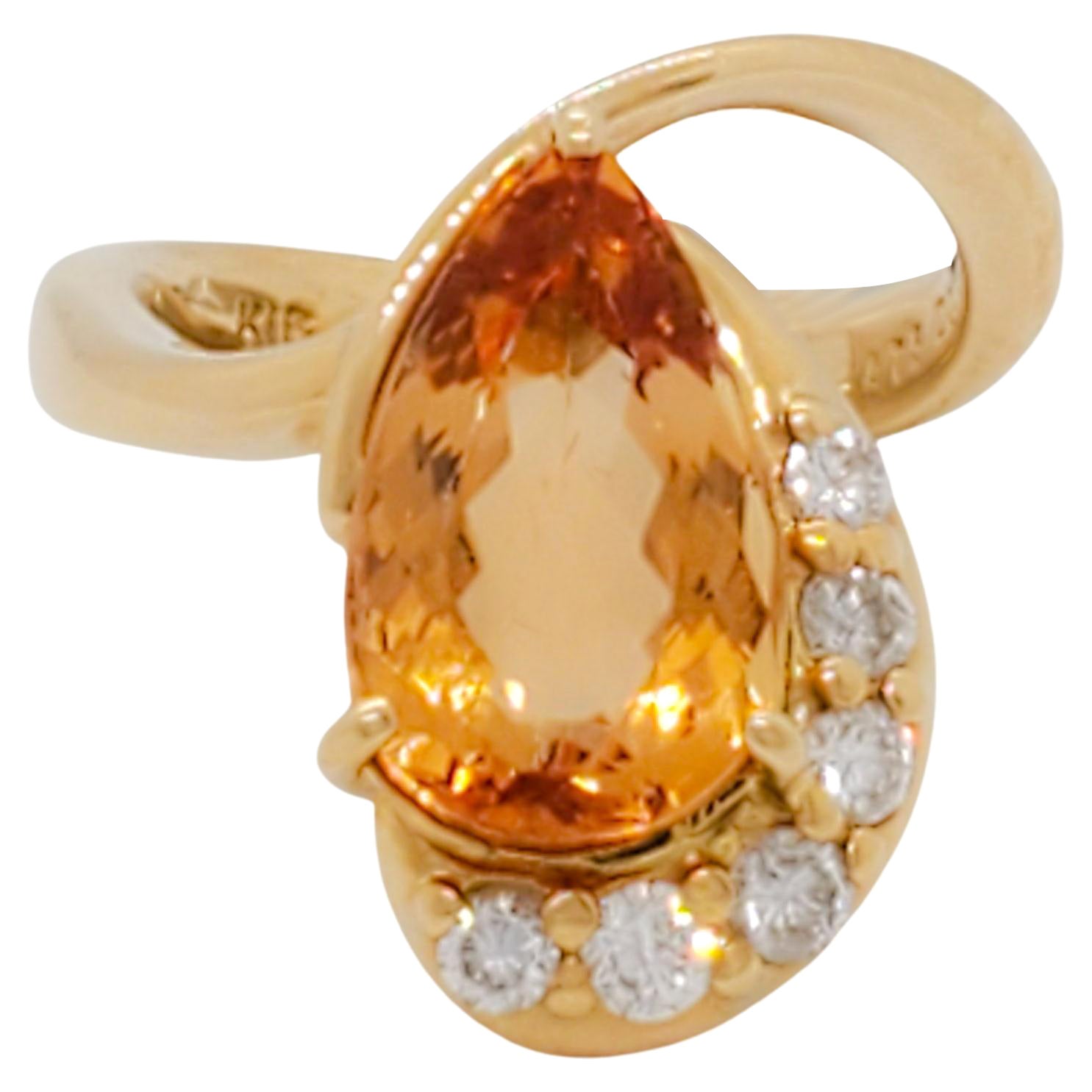 Estate Imperial Topaz and Diamond Cocktail Ring in 18k Yellow Gold