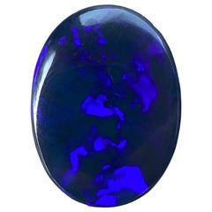 Australian Black Opal 15.02 Ct Inky Oval Cabochon Neon Indigo Blue Gemstone Ink