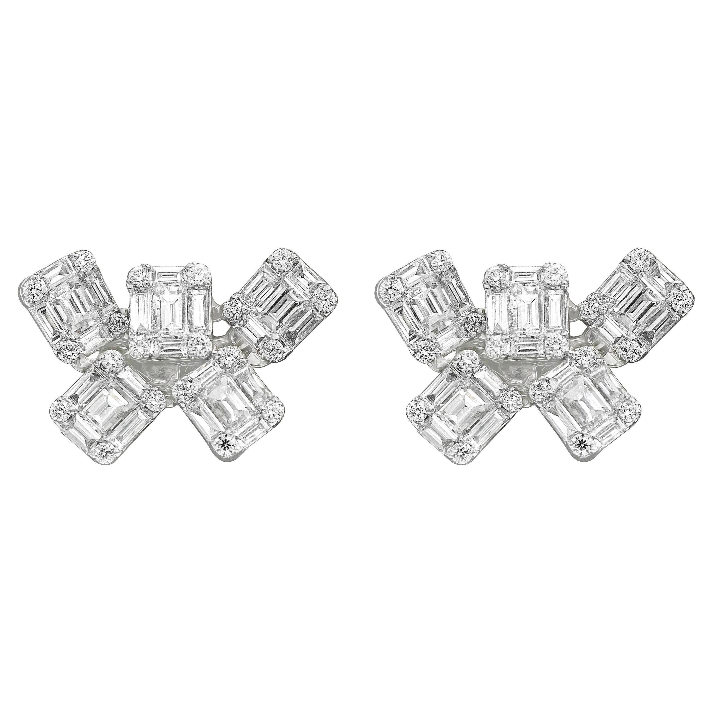 Amwaj Boucles d'oreilles en or blanc 18 carats avec diamants