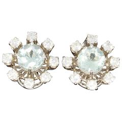 Aquamarine Diamond Gold Blossom Earrings