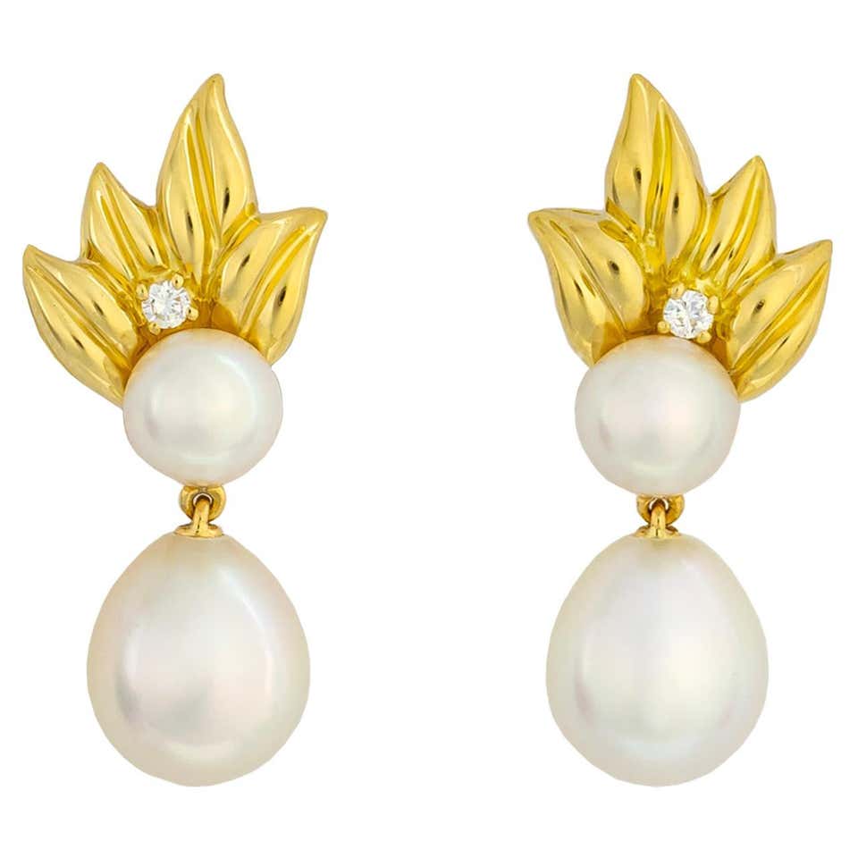 Tiffany and Co. Victoria Pearl Diamond Platinum Earrings at 1stDibs ...