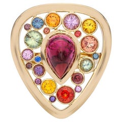 Used Tourmaline and Sapphire Ring Guitar Pick Shape with Music Box Object D'Art