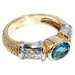 Blue Topaz Ring with Diamonds in 14k Gold