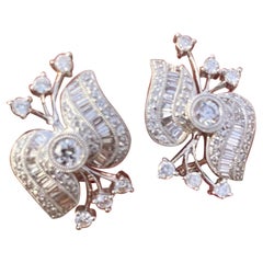 Art Deco 1.10 Ct Diamond Baguette Earrings, 18 Karat White Gold