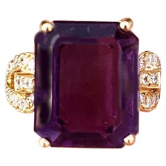 Art Deco 11.70 Carat Amethyst & Diamond Brazilian Rich Color