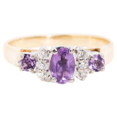 Amethyst Round Brilliant Diamond Vintage Ring in 9 Carat Yellow and White Gold
