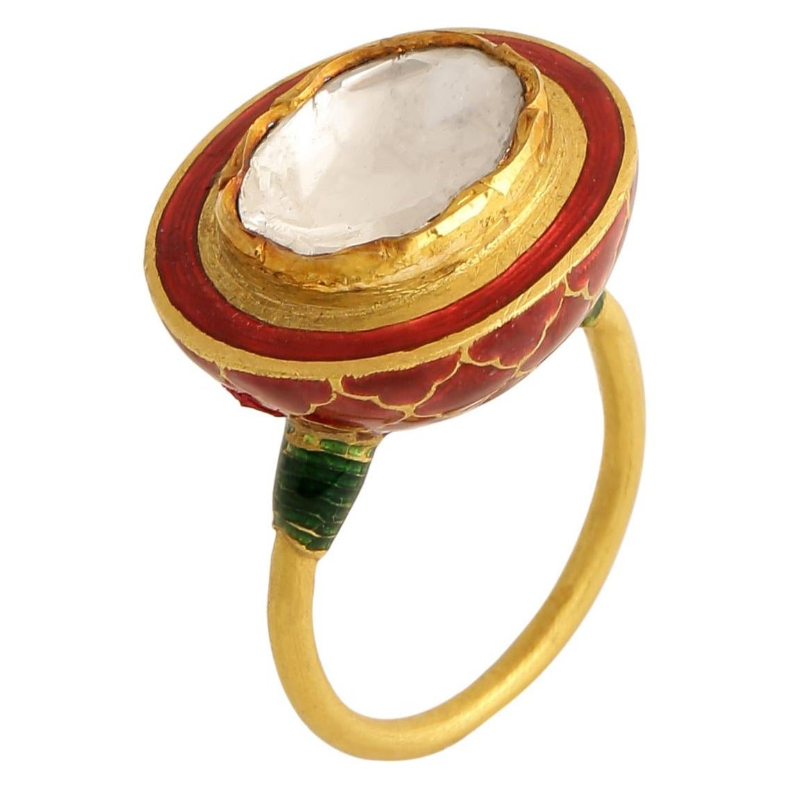 Cocktail Ring with 0.85 Carats Diamond and Fine Enamel Work Handcrafted in Gold For Sale