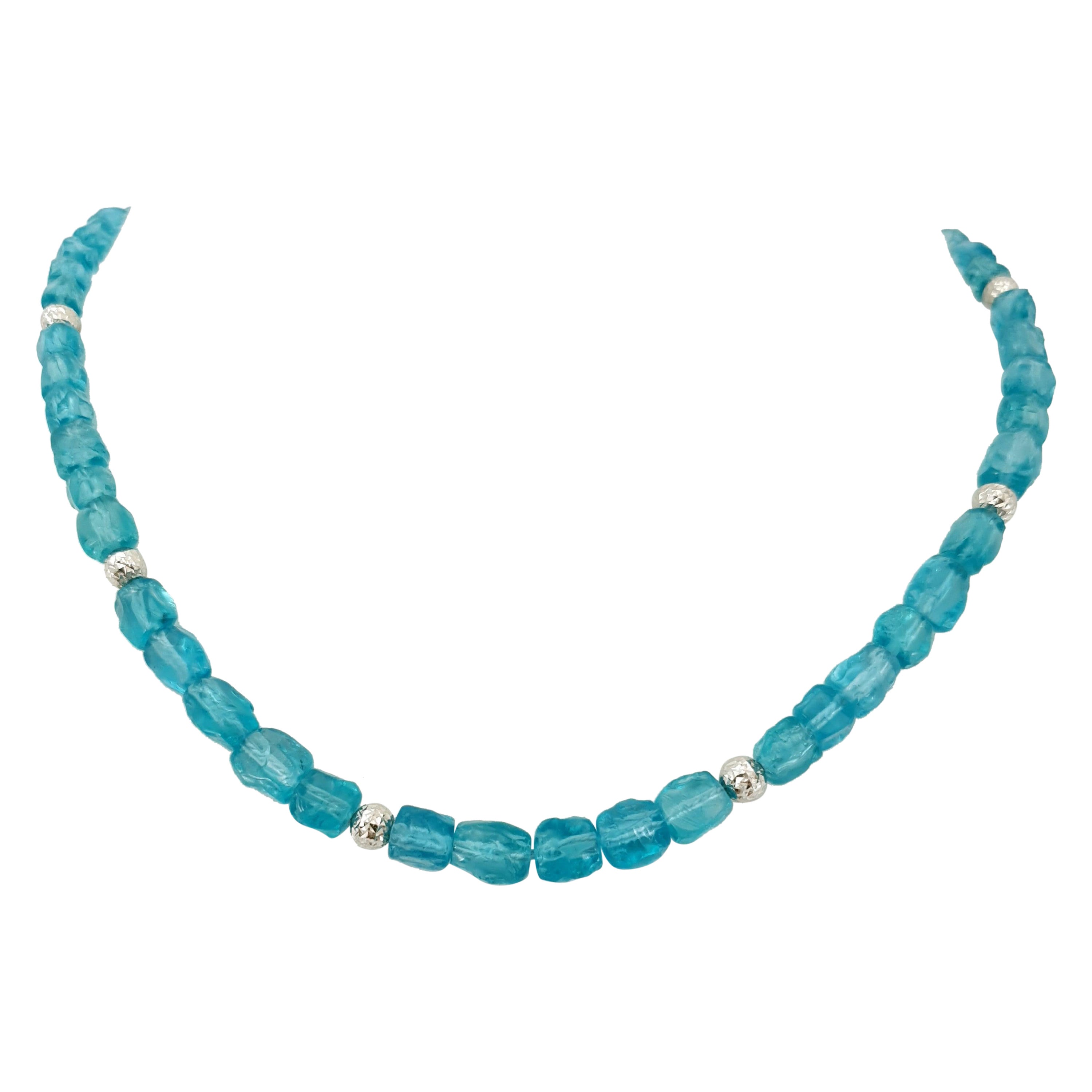 Paraiba Blue Apatite Nugget Beaded Necklace with 18 Carat White Gold 5