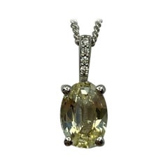 IGI Certified Untreated Ceylon Yellow Sapphire Diamond 18k White Gold Pendant
