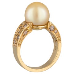 Handmade 18ct Yellow Gold South Sea Pearl with Yellow &Cognac Diamond Dress Ring