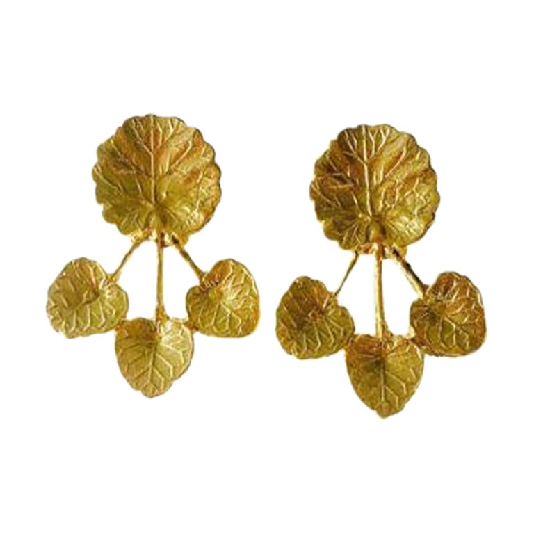 Diamond Gold Leaf Earrings at 1stDibs