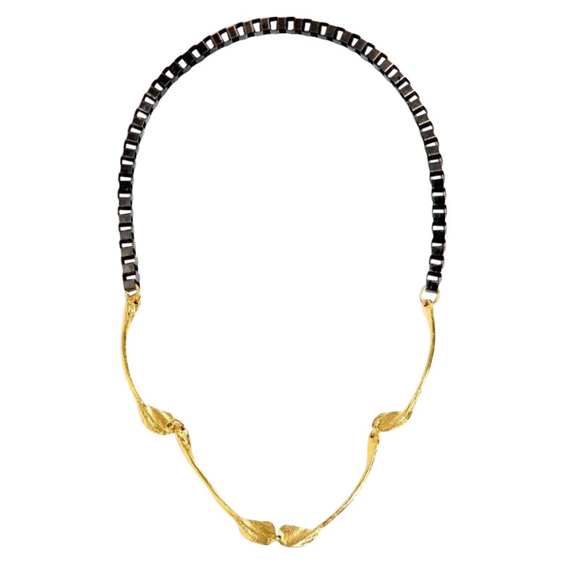 Wishbone Necklace in Black and Gold For Sale