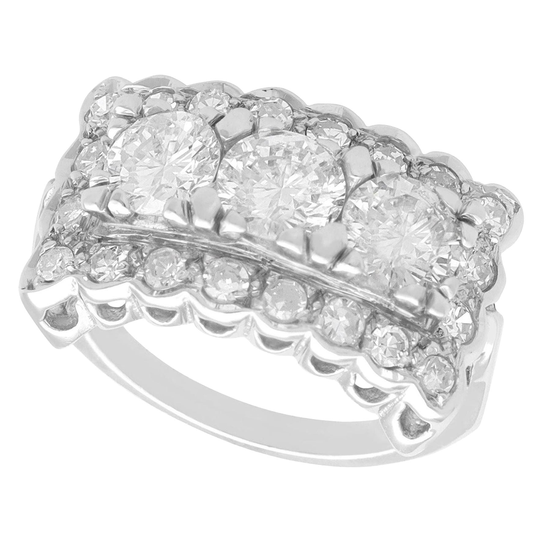 Vintage 2.20 Carat Diamond and 14k White Gold Cluster Ring For Sale