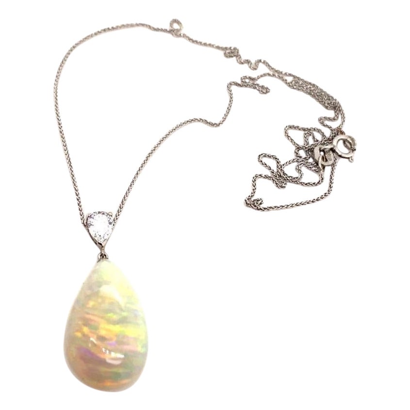Opal and Diamond Pear Shaped Pendant For Sale