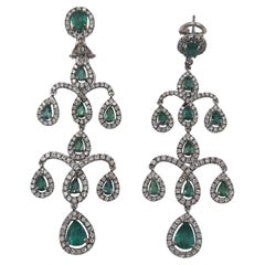 Emerald White Brilliant Cut Diamond 18 Carats White Gold Chandelier Earrings
