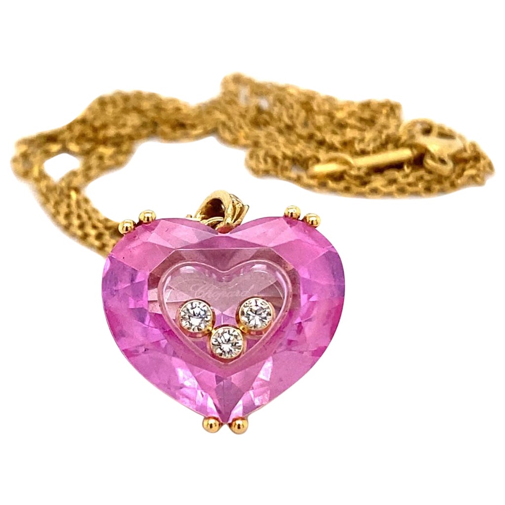 Chopard So Happy Floating Diamonds and Pink Crystal Heart Gold Pendant Necklace