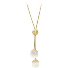 Yvel Diamond Coin Pearl Gold Necklace