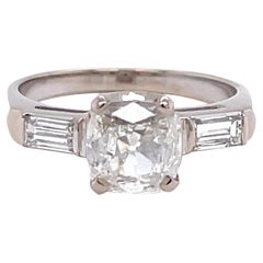 Retro GIA Antique Cushion Cut Diamond Palladium Engagement Ring