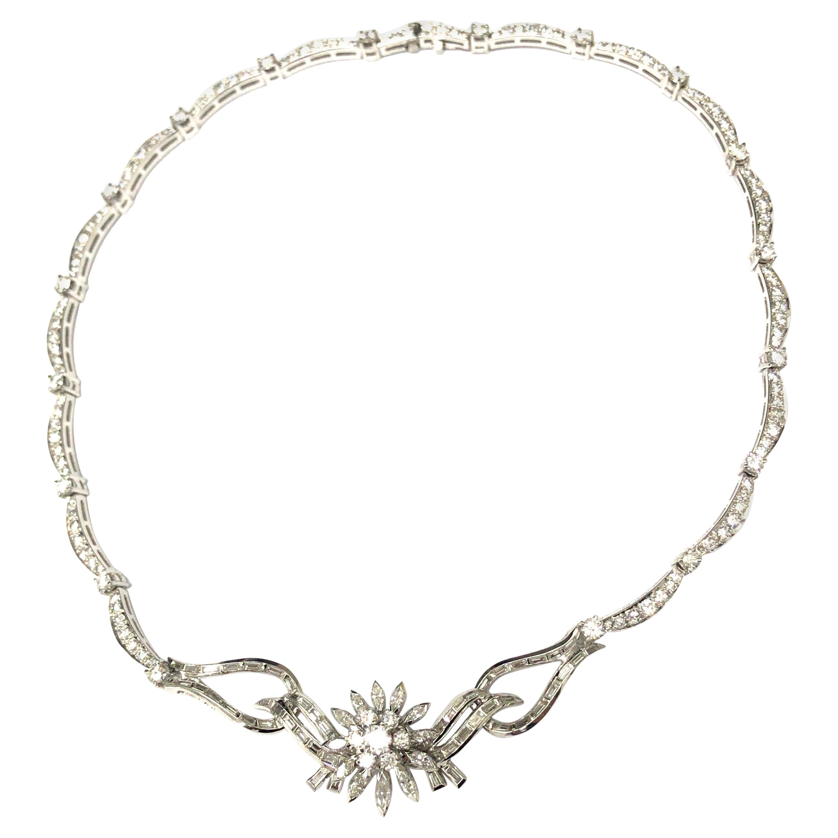 Platinum Diamond Starburst Cluster Necklace