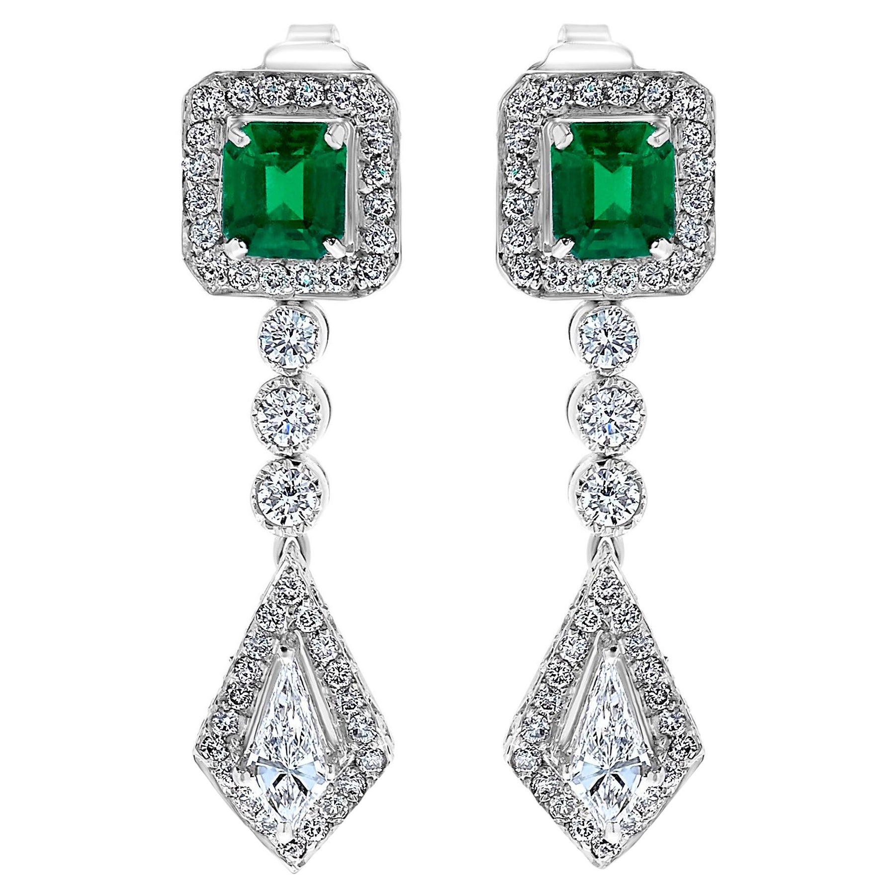 Emilio Jewelry Colombian Emerald Diamond Earrings For Sale