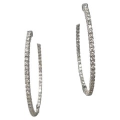 14 Karat White Gold Large Diamond Hoop Earrings 2.05 Carat