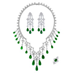 Emilio Jewelry Vivid Green 99.48 Carat Colombian Emerald Suite