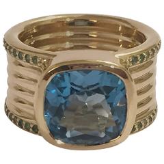 Blauer Topas Grüner Granat Gold Zigarrenband Ring 