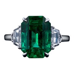 GIA Certified 5.02ct Emerald Cut Green Emerald & Diamond Ring