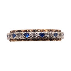 Antique Art Deco Lab Created Sapphire and Natural Diamond Eternity Band