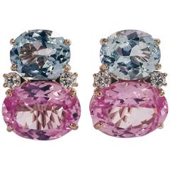 Large GUM DROP™ Earrings with Blue and Pink Topaz and Diamonds 1
