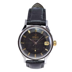 Vintage Omega Stainless Steel Constellation with Rare Original Black Gilt Dial from 1966