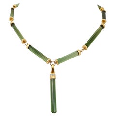 Green Tourmaline Crystal Beaded Necklace with 18 Carat Yellow Gold/Diamonds