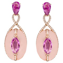 18 Karat Gold 21.39 Carat Diamond, Pink Sapphire, and Rose Quartz Drop Earrings