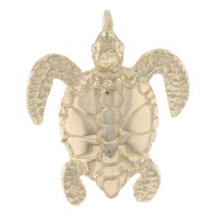 Yellow Gold Loggerhead Sea Turtle Pendant, 14k Reptile Ocean Life