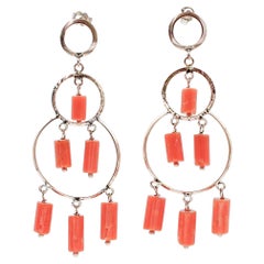 Vintage Coral, 9 Karat Rose Gold Dangle Earrings